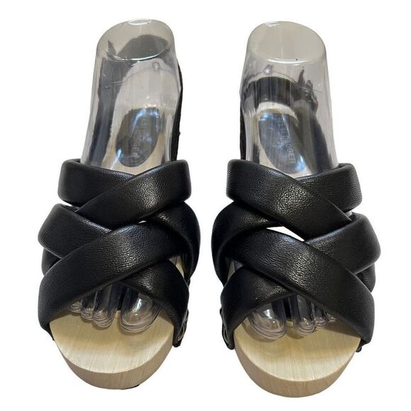 Kelsi Dagger Wood & Black Leather Sandals Sz 5.5 Brooklyn Grove Model - Picture 7 of 9